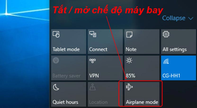 Chế độ máy bay trên laptop