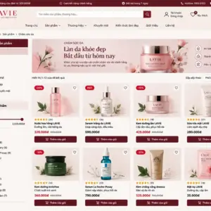 Trang sản phẩm website bán hàng mỹ phẩm LAVIE