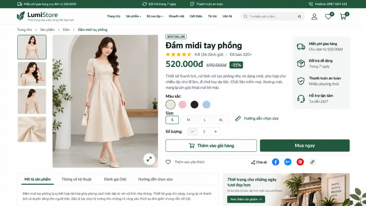Chi tiết sản phẩm - Mẫu Website Bán Hàng Thời Trang