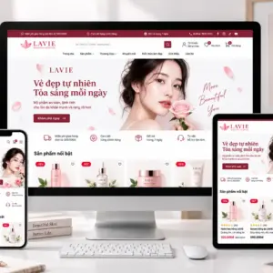 Website bán hàng mỹ phẩm LAVIE trên máy tính điện thoại và máy tính bảng